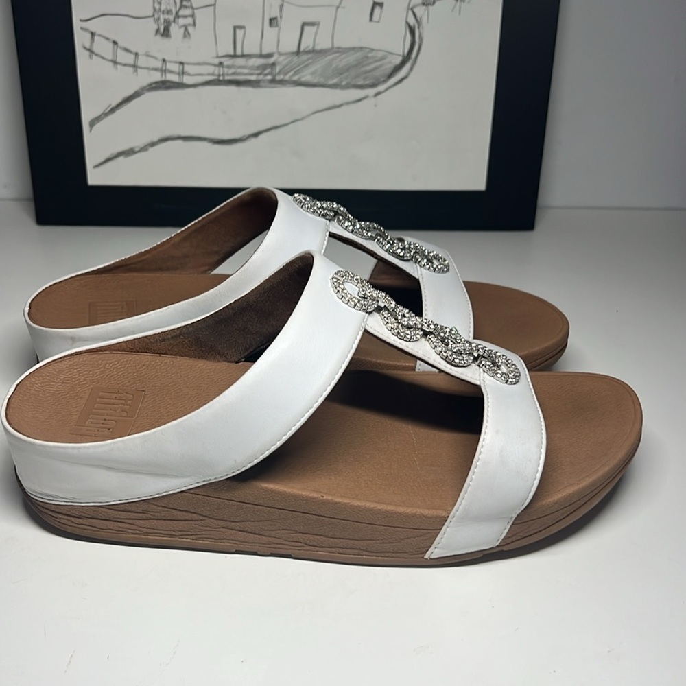FitFlop Fino Mirror Dome Leather Sandals - Urban White Women’s Size 8 - Picture 9 of 16